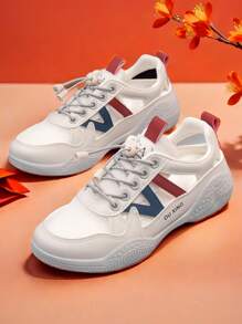 Women's White Sneakers, Spring/Summer 2022 New Korean Fashion Versatile Casual Shoes, Flat Inspo Breathable Mesh Hollow Anti-Skid Platform Comfy Soft Bottom Sport Sandals