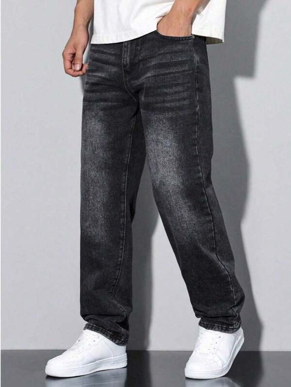Jeans casuales de corte recto y ajuste delgado con estilo europeo y americano para jóvenes