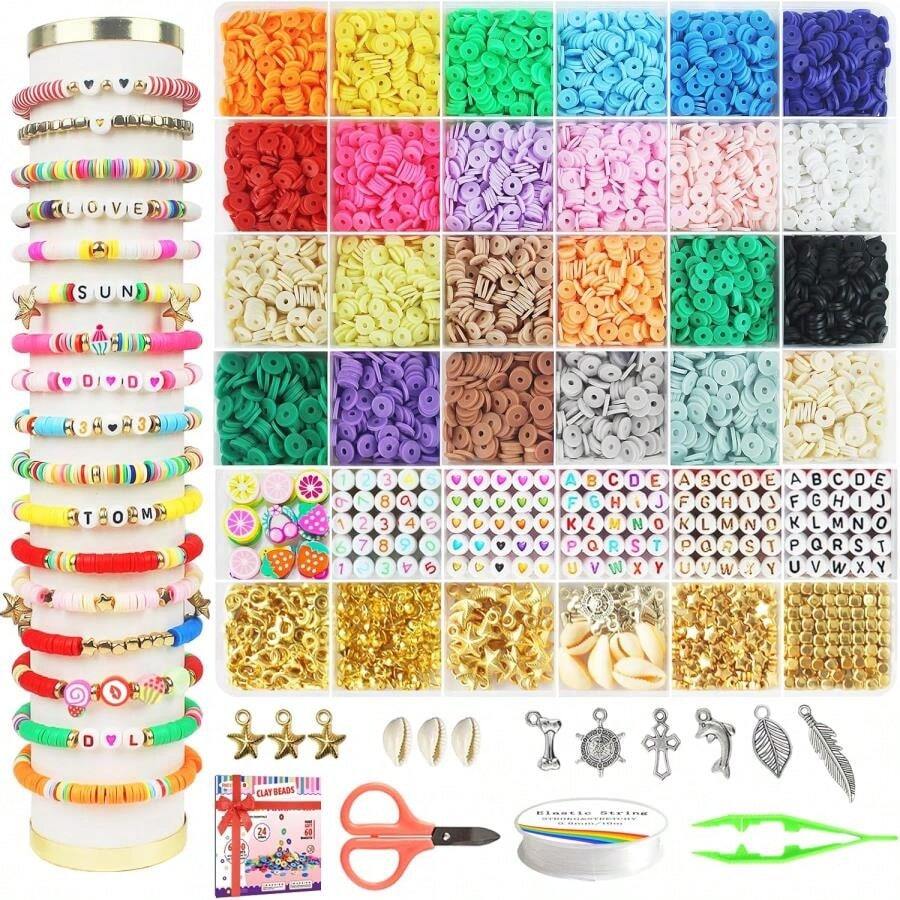 Redtwo 6800 Pcs Clay Beads Bracelet Making Kit, Friendship Bracelet Kits Flat Beads For Jewelry Making, Polymer Heishi Set For Bracelet Necklace DIY Crafts Gift For Girls Ages 6-12