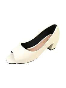 Monte Shoes Women's Pumps Square Toe CM Shoes Block Heel High Comfortable Open - 白色 - 查看 3