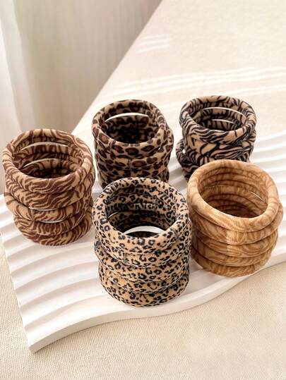 50pcs/5pcs Women Leopard Print Mixed Color High Elasticity Non-Damaging Hair Ties, Fashion Versatile Elegant Chic Minimalist Hair Scrunchies, Suitable For Daily Outing, Leisure, Party, Commute, Vacation, Face Washing, Bathing, Makeup, Hairstyles, Accessory Matching Ponytail Holders, Hair Bobbles ,Animal Print ,Gym Sport Outfit Hairbands Head Accessories