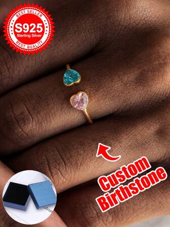 カスタマイズ可能な誕生石ダブルハート S925スターリングシルバーリング - カップル、友人、家族への ロマンチックなパーソナライズされたギフト。誕生日、記念日、バレンタインデー、その他の特別な機会に最適です。この洗練されたリングには、高品質のS925スターリングシルバーで作られた2つのカスタマイズ可能なハート型の誕生石が特徴です。この洗練されたアクセサリーは愛と絆を象徴し、大切な瞬間への思いを伝える理想的な方法です。