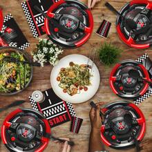 168pcs Pieces Of Racing Themed Tableware - Includes Paper Plates, Paper Cups, Paper Napkins, Knives, Forks And Spoons. Serves 24 Guests -  Birthday Parties, Family Dinners, Camping Trips.
