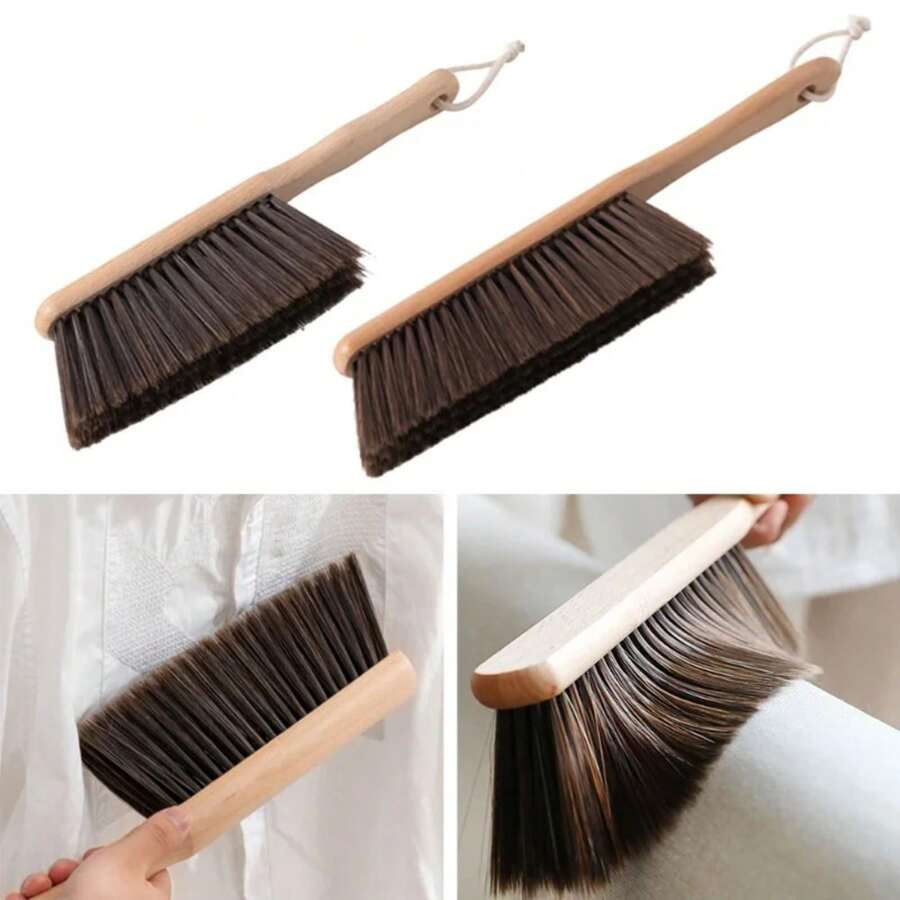 1PCS/2PCS Cepillo de cerdas de madera natural antiestático para escritorio, molinillo de barra, cepillos de limpieza de café en polvo, escoba doméstica para barrer la cama - Marrón - Ver 1