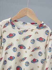 Conjunto de 4 piezas de pijama de manga larga, ligero y con estampado de astronauta de dibujos animados para niños, para primavera/verano