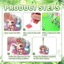 6 piezas Kits de pintura de diamante 5D para llaveros DIY, belleza de dibujos animados, llavero de arte de diamante con patrón de sirena, llavero de mosaico hecho a mano apto para principiantes