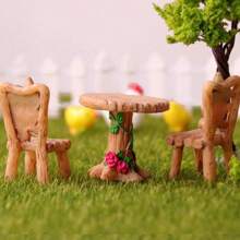 6 Peças Conjunto Mágico de Mesa e Cadeira Mini, Kit de Móveis de Jardim de Fadas com Flores Rosas e Folhas Verdes, Resina ABS Durável - Perfeito para Casas de Bonecas, Cenas em Miniatura e Artes e Artesanato, Acessórios de Jardim de Fadas