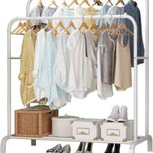 Heavy Duty Double Clothes Rail Hanging Rack Garment Display Stand Storage Shelf - White - View 10