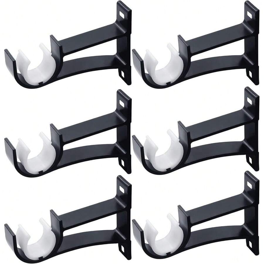 Paquete de 6 soportes para barra de cortina, soportes para barra de cortina de gran resistencia, ganchos para barra de cortina, soportes para barra de cortina para montaje en pared, soportes para varillas de cortina de 1 pulgada, color negro - Negro - Ver 1