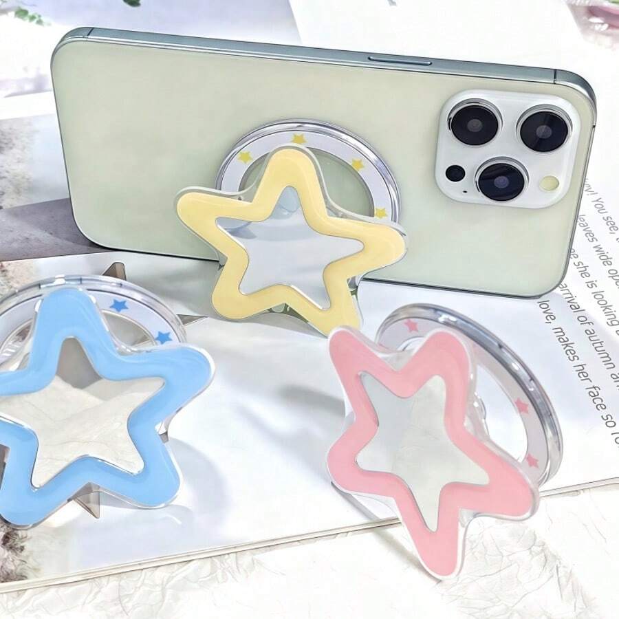 Creative Five-Pointed Star Mirror - Mobile Phone Airbag Holder - Magnetic, Retractable And Rotatable - Office Desk Mobile Phone Support Holder - Simple Portable Makeup Mirror - Multicolor - View 1