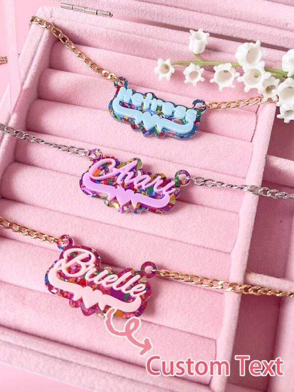 Customized Glitter Name Cute Necklace, Kids' Halloween Christmas Birthday Party Gift