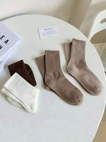 1/6 Pairs Solid Color Casual Sport Crew Socks, For Women, Autumn/Winter