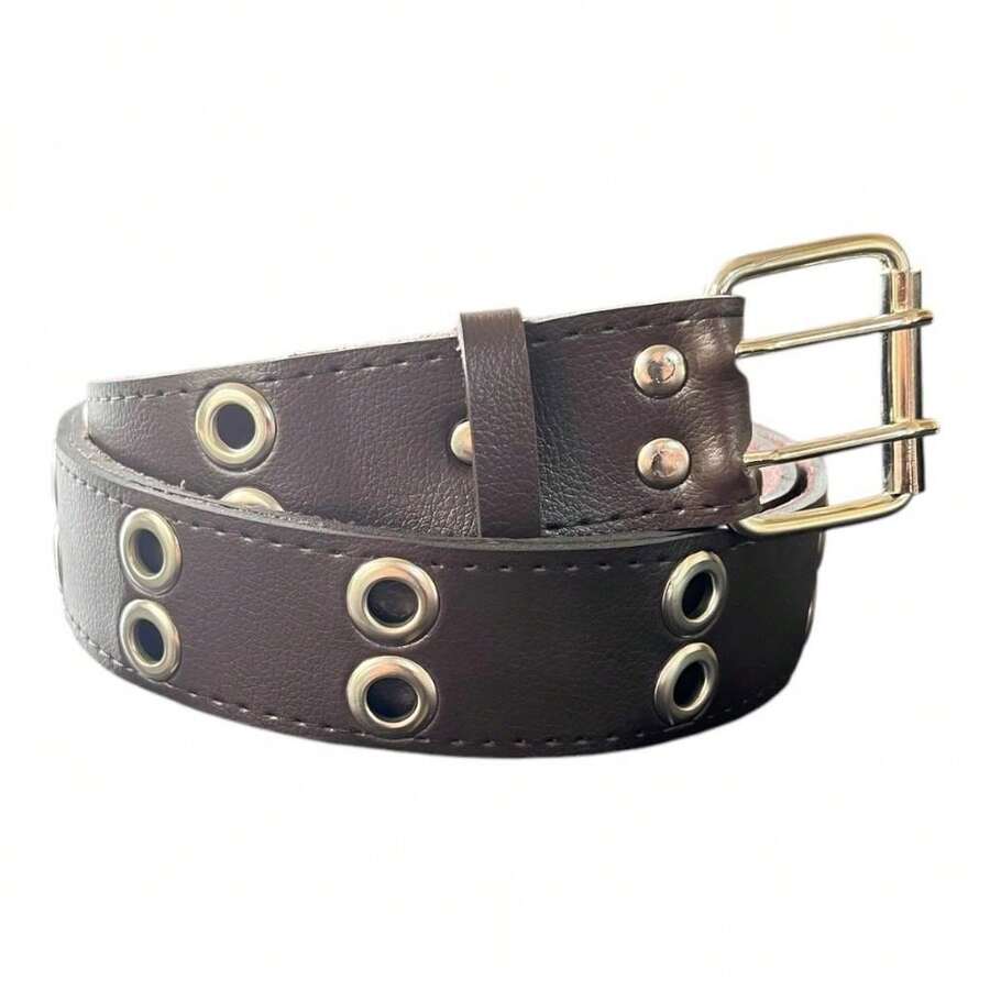 Women's Unisex Punk Rock Double Pin Belt - Wendy - 鏽棕色 - 查看 1