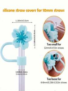 2pcs Cherry Blossom Design Silicone Straw Sleeve & Dust Cover, Fit 10mm/0.4 Inch Straws