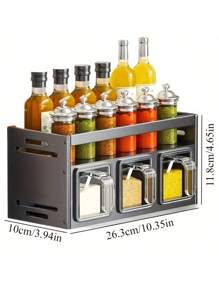 1个壁挂式调料架收纳架 - 铝镁合金材质，防锈，无需充电，免钻孔安装，包含调料罐和储物罐，适用于厨房收纳