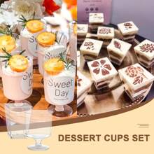 5 oz Vasos de postre cuadrados de plástico transparente en miniatura, copas de vino de postre redondas con tallo, pequeños vasos reutilizables para fruta, helado, pudín, aperitivos, adecuados para fiestas