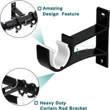Paquete de 6 soportes para barra de cortina, soportes para barra de cortina de gran resistencia, ganchos para barra de cortina, soportes para barra de cortina para montaje en pared, soportes para varillas de cortina de 1 pulgada, color negro - Negro - Ver 5