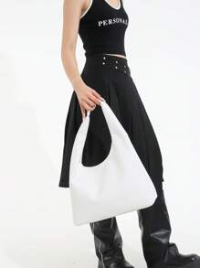 Bolso de hombro vintage de gran capacidad y color liso suave para mujer, versátil bolso bandolera con asa, bolso de hombro tipo hobo grande con capacidad, bolso bandolera casual de trabajo de gran capacidad