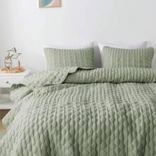 Dark Grey Quilt King Size Bedding Sets With Pillow Shams, Lightweight Soft Bedspread Coverlet, Quilted Blanket Thin Comforter Bed Cover, All Season Spring Summer, 3 Pieces, 104x90 Inches - 綠色 - 查看 4