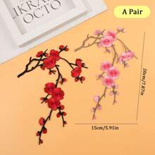 Festive Embroidered Cherry Blossom Patch Set - White, Red, Pink, And Brown Tones - Perfect For DIY Projects And Clothing Accessories