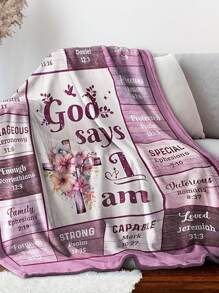 Warm Wool Blanket With Religious Theme, Featuring Inspiring Bible Verses And Floral Decorations, Comfortable And Soft, Suitable For Home Use, Decorative And Practical