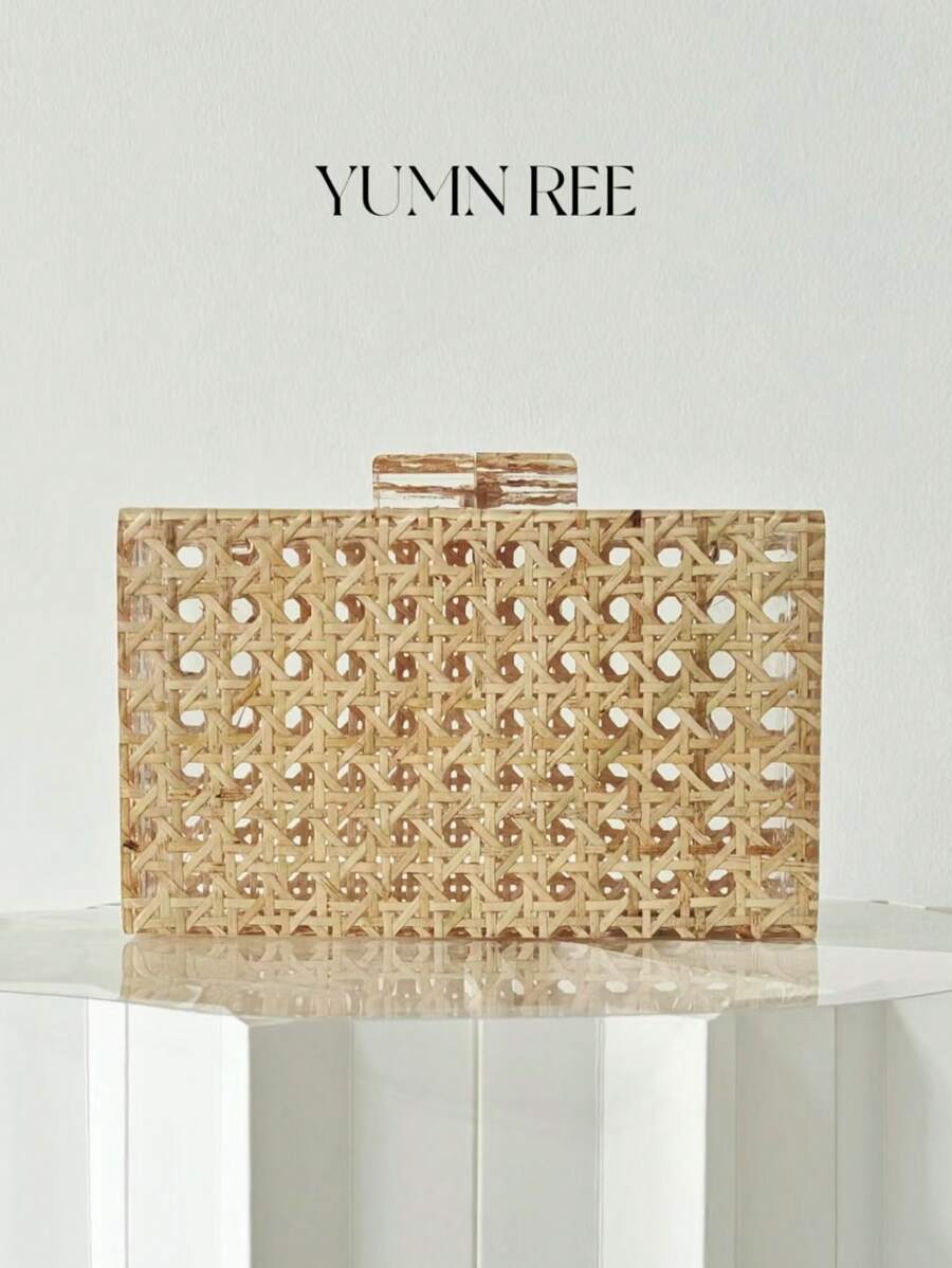 NUOVA ELEGANTE BORSA CLUTCH INTRECCIATA IN ACRILICO TINTA UNITA PER SIGNORE, PORTAFOGLI PICCOLO INTRECCIATO CHIC CON CATENA, BORSA TRUCCHI, BORSA MINI DA SERA ALLA MODA, BORSA TOTE INTRECCIATA VINTAGE PORTATILE PER DONNA