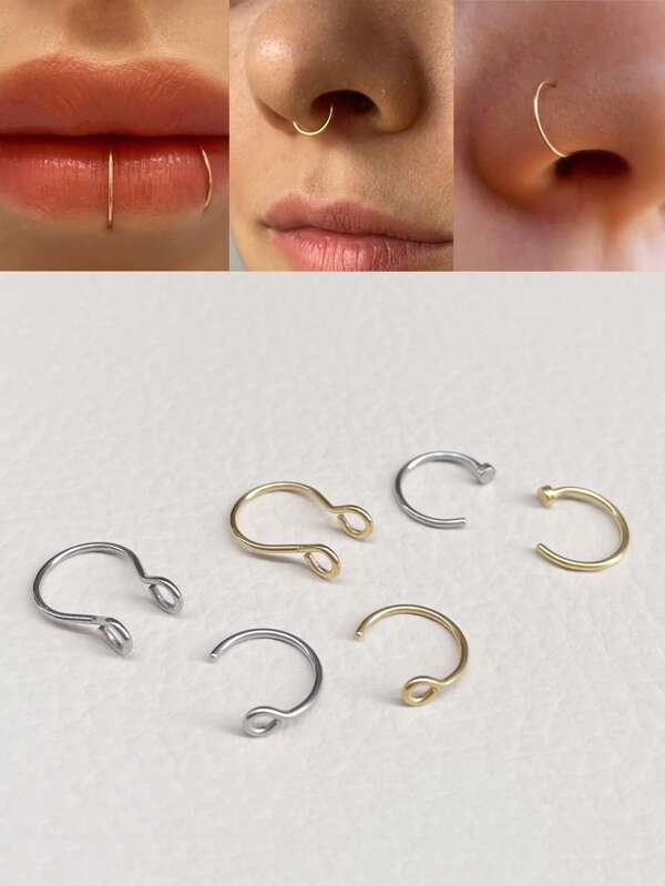 2pcs/8pcs Gold Faux Nose Ring No Piercing Needed Fake Nose Piercing Nose Cuff Clip On Nose Ring No Pierce Nose Ring