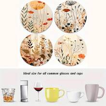 1套/4件/6件波西米亚风格花卉图案杯垫套装，隔热垫，可洗餐垫，防烫防滑桌垫，汽车杯垫，非常适合家庭、咖啡厅、办公室、厨房、下午茶时间、主题派对装饰，精美礼品 - 彩色 - 查看 10