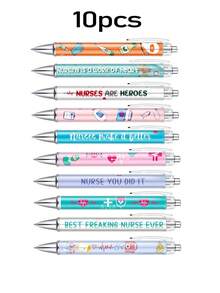 10pcs Cute Cartoon Nurse Themed Ballpoint Pen Set, Appreciation Gift For Medical Staff Team, Suitable For Nurses, Students, Professors, Medical Teams (5/10pcs) School Supplies,Back To School
