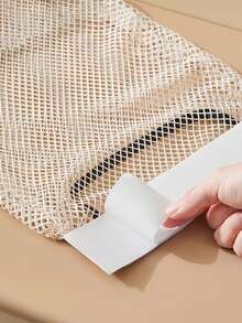 1入組廚房垃圾袋收納架掛墻式大容量塑料袋收納網，附魔鬼氈搭扣 - 杏色 - 查看 6