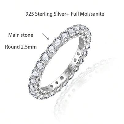 1 pièce Bague éternité en argent sterling 925 avec plaquage or 18 carats et moissanite de couleur D de 2,5 mm, convient comme cadeau pour petite amie ou meilleure amie, avec certificat GRA
