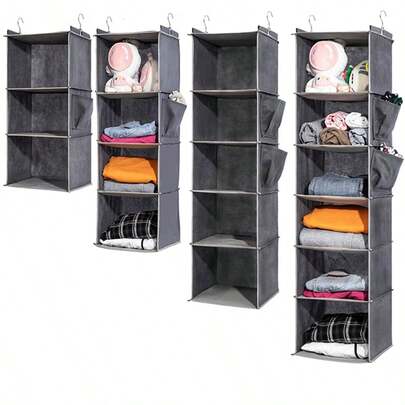 1 件多层壁挂式收纳袋，用于整理衣物、配饰和家居用品的收纳袋，带抽屉的壁橱挂衣架，灰色