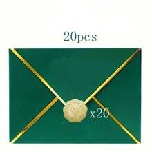 10pcs-50pcs Paper Envelopes With Thank You Stickers For Invitations With Gold Border, Gift Cards Envelopes Self Adhesive Invitation Envelopes With V-Flap, Great For Graduation, Invitation, Baby Shower, Wedding,School Supplies,Back To School