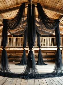1 pièce, Rideaux en mousseline de soie noire élégante (longueur de 315 pouces et 236 pouces) - parfaits pour les arches de mariage, les fiançailles, les fêtes et les réceptions, les décorations suspendues romantiques pour les anniversaires et la Saint-Valentin, l'emballage de bouquets, les cantonnières pour arches de mariage, les fêtes d'anniversaire