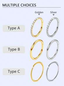 1 Piece/2 Pieces/4 Pieces Of Hypoallergenic 316L Stainless Steel Gold Nose Ring, Inlaid With 5A Grade Zirconia Women's Body Jewelry Nose Ring, Suitable For Multiple Body Piercing Jewelry Gifts Such As Earlobes, Ear Rings, Nose Septum Rings, Perforated Rings, Earrings, Etc.