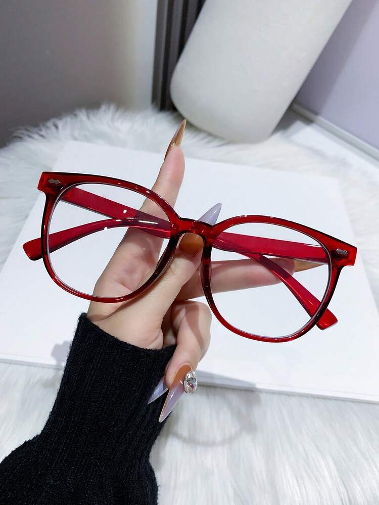1pc Women's Round Frame Glasses, Cute College Style Decorative Clear Lens Glasses - Multicolor - View 6