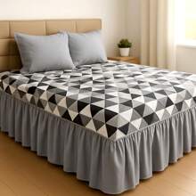 Printed Double Bedspread 03 Pieces With Ruffle And Pillowcases - Soft Light Immediate Shipping