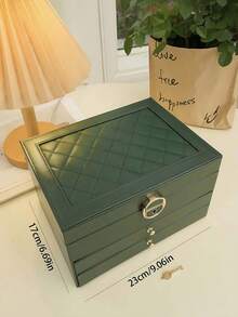 3-Layer Large Capacity Jewelry Storage Box, Portable Jewelry Storage Box, Dressing Table With Drawer Jewelry Storage Box, Gift Leather Jewelry Box, Exquisite Display Packaging Storage Container Back To School Dormitory Storage - 彩色 - 查看 10