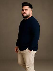 Men's Plus Size Sweater Winter Fashion Knitwear Men's Cold Weather Blouse - 藏蓝色 - 查看 1