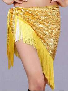 女士亮片流苏臀巾拉丁舞表演服装肚皮舞流苏腰链配三角巾 - 彩色 - 查看 11