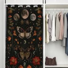 Local Warehouse, Curtains -Moth Butterfly Door Curtain For Doorway, Mushroom Moon Phase Boho Flowers Closet Door Cover Curtain For Bedroom Living Room Closet Door, 1 Panel 34" W X 80" L - 蛾蝴蝶_a45 - 查看 3