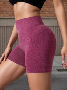 Quần short tập gym liền mạch cạp cao Quần short đạp xe thể thao nữ chạy bộ Pilates yoga Quần short thể thao - Màu đỏ tím - Xem 3