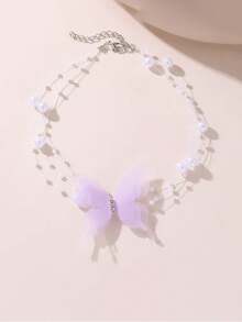 1件时尚优雅蝴蝶项链，多层仿珍珠水晶颈链，隐形蝴蝶项链，女士珠宝，适合日常佩戴，精致配饰，适合派对和度假 - 彩色 - 查看 11