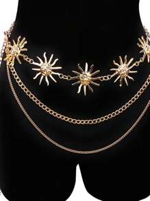 1 pièce Chaîne de taille style punk hip hop tout assorti, chaîne de métal soleil vintage femme pour robe. Ceinture de taille haute vintage à chaîne pour femmes, adapté pour l'été et l'école