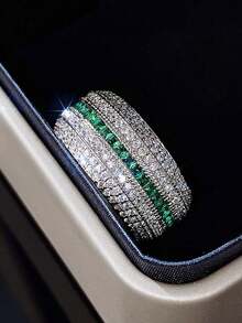 Gift Box Vintage Luxury Cubic Zirconia Ring, Emerald Green Noble Lady's Ring, Suitable For Women's Wedding, Engagement, Party, Banquet Wear And Holiday Gifts - Silver - View 5