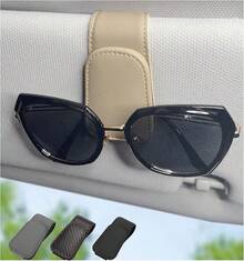 CHOSMOYI Magnetic Leather Sunglass Holder Car, Clip Car Visor, Auto Interior Accessories Universal Different Size Eyeglasses (Black) : Automotive - Black - 查看 9