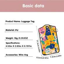 Conjunto de 2 etiquetas de bagagem com expressão humorística abstrata, etiqueta de bagagem em material PU com informações pessoais graváveis, etiqueta decorativa para mala/mochila/bolsa em cores vibrantes