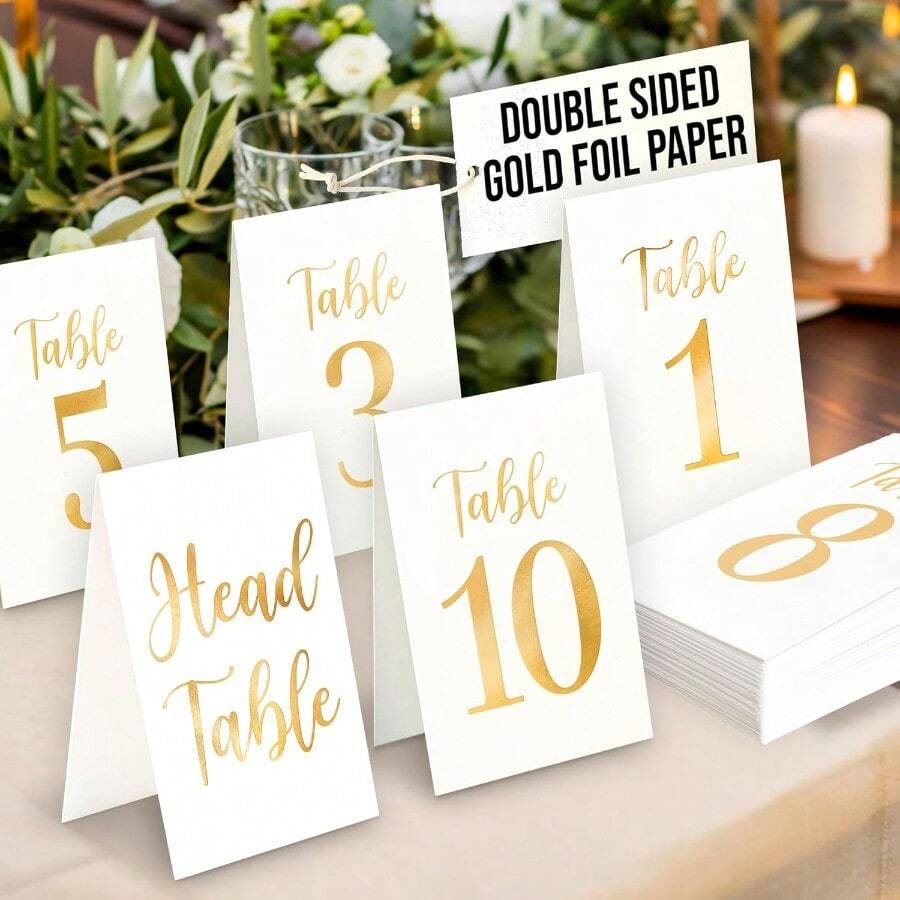 Gold Wedding Table Numbers 110 Gold Table Numbers For Wedding Reception Decorations Table Number Cards 110 With Head Table Number Paper Table Markers For Wedding Restaurant Events - Gold - View 1