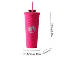 Miniso Barbie Serie Durian Strohhalm Tasse mit Deckel, Großer-Kapazität Wasserflasche Tumbler, Plastik Kaffeebecher, Geburtstaggeschenk für Mädchen 700ml/24oz