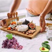 1 Set Large Cheese Board & Knife Set, 4PCS, Bamboo & Wood Cutting Board, Kitchen Cutting Board